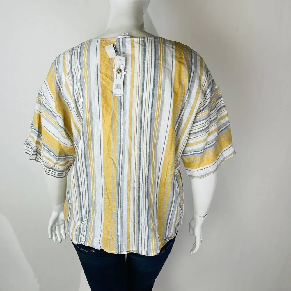 New Counterparts Womans Sz XL Blouse Gold Solid Stripe V Neck Short Sleeve NWT - Picture 6 of 8